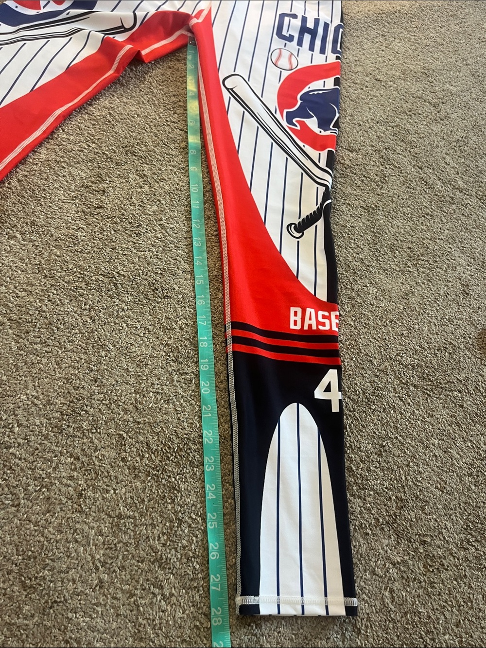 🇺🇸⚾️🐻Chicago Cubs Baseball Workout/Yoga Leggings szL Pinstripe Red White Blue - Picture 6 of 9
